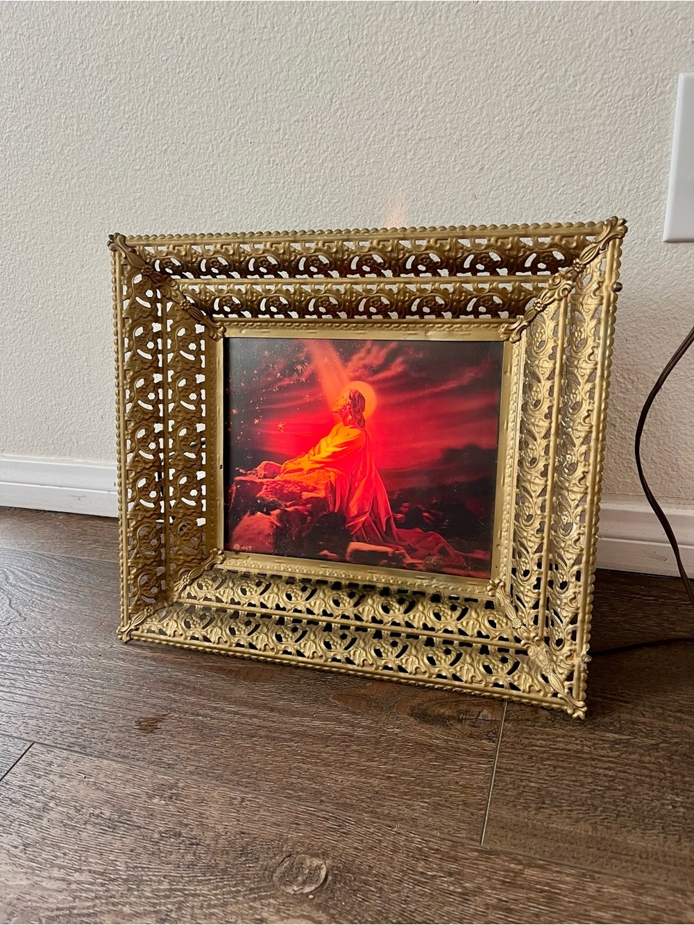 mid century modern Lighted Metal Framed Holographic Picture 14/15.5 Inches
